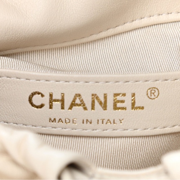 Lambskin Bucket Chain Drawstring Bag Beige - Picture 5 of 7